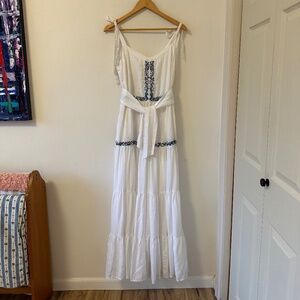 NWT Beau & Ro The Westport Maxi Embroidered Dress in White Cotton | Size Large